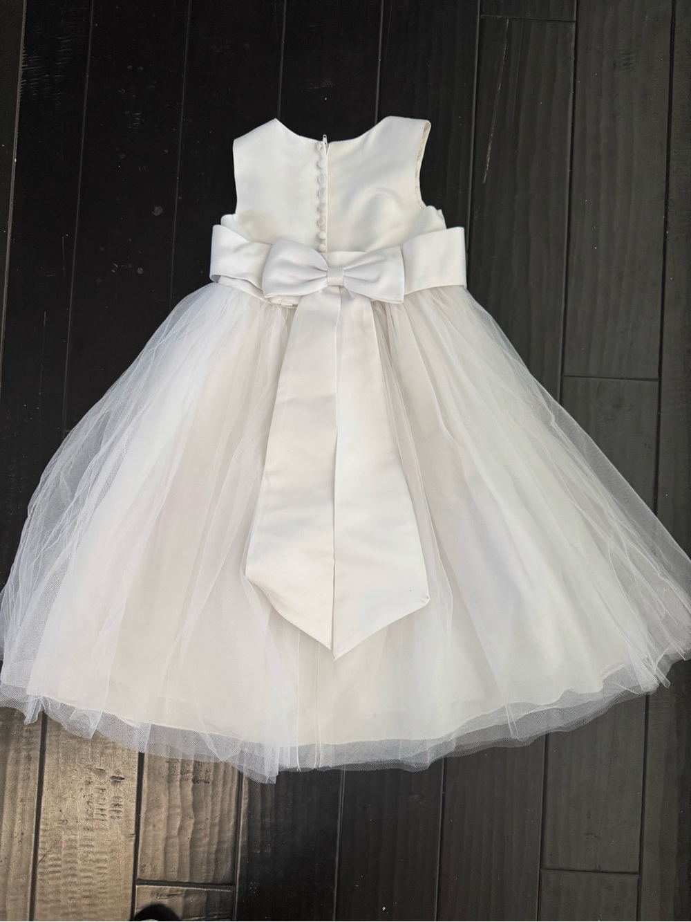 Girls White Tulle Bow-Back Party Dress